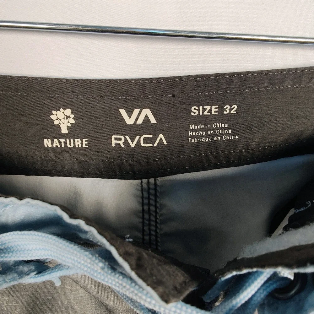RVCA‎ Men's Board Shorts Size 32 Blue Grey Color Block Swim Trunks Zipper Fly